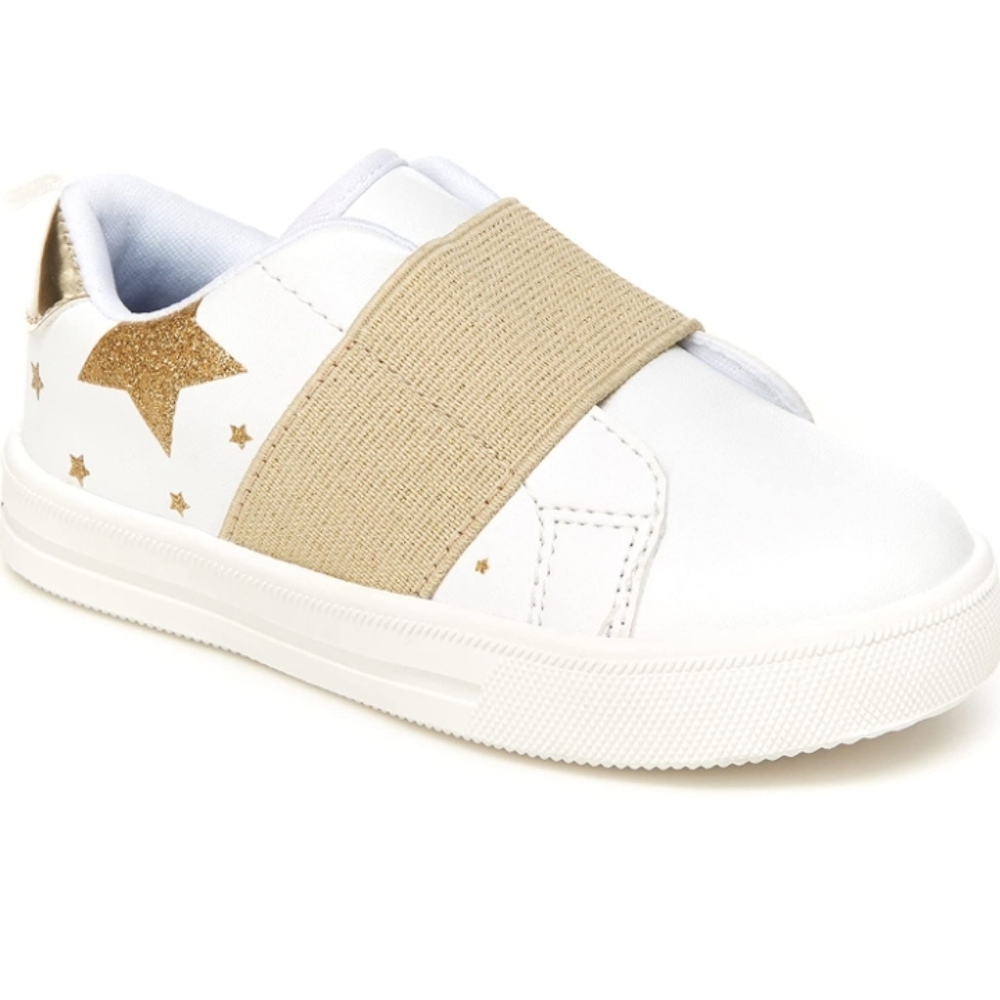 White and Gold Slip On Sneaker Size 5 Toddler